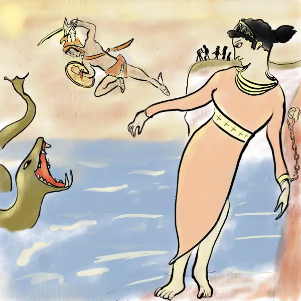 Adromeda, Perseus and Sea Monster by Bertie of Storynory