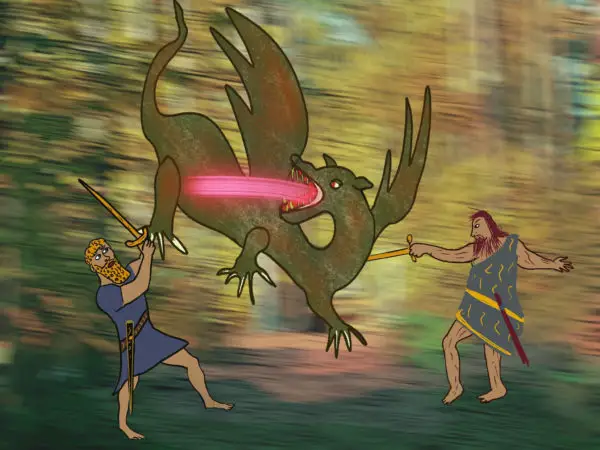 Gilgamesh and Enkidu fight Humbaba in the cedar forest of Lebanon