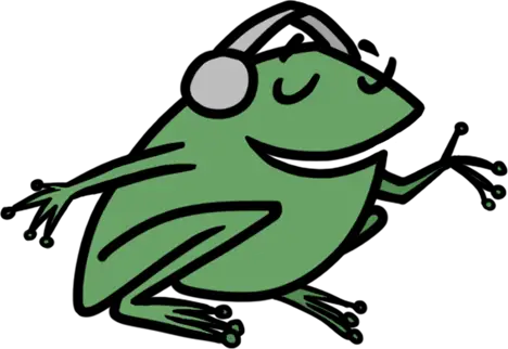 Bertie Frog with Headphones Logo for Storynory Podcast and website