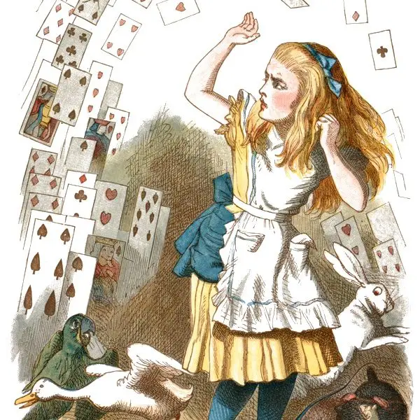 Alice Overturns pack of cards