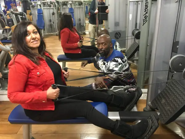 Jana on rowing machine at Colets  fitness Thames Ditton near London