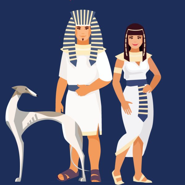 Egyptian prince and princess with greyhound pharaoh dog
