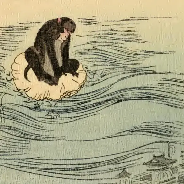 Monkey rides jellyfish in japanese story