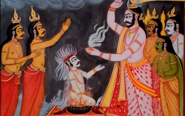 dasaratha receives sacred pudding from Agni