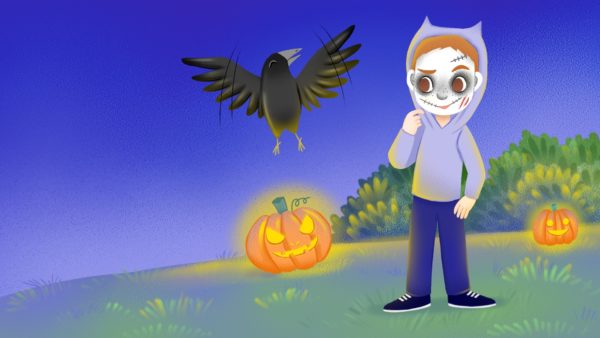 Halloween pumpkin and bird
